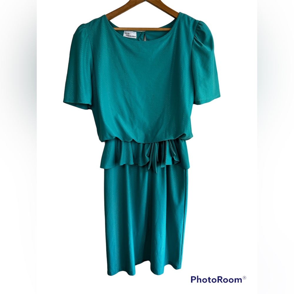Vintage Lucky Barbara Teal/Turquoise Peplum Midi Dress